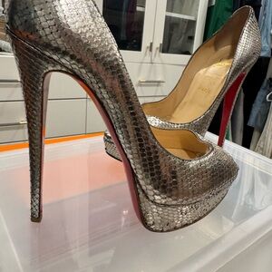 Christian Louboutin Silver Snakeskin Platform Heels